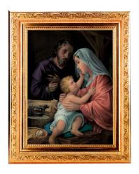  HOLY FAMILY IN A FINE DETAILED SCROLL CARVINGS ANTIQUE GOLD FRAME 